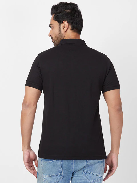 Parx Men Black Regular Fit Solid Polo Neck T-Shirt - Image 5