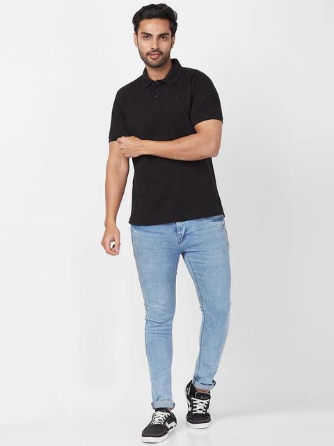 Parx Men Black Regular Fit Solid Polo Neck T-Shirt - Image 6