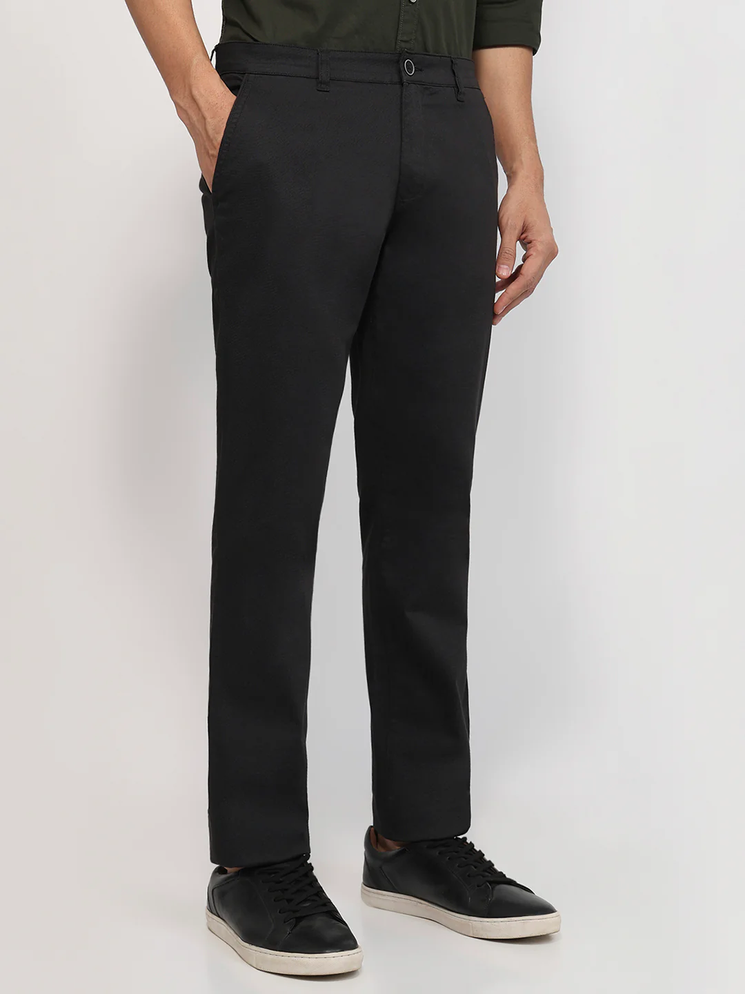 Parx Men Black Satin Low Rise Tapered Cotton Blend Trouser - Image 3