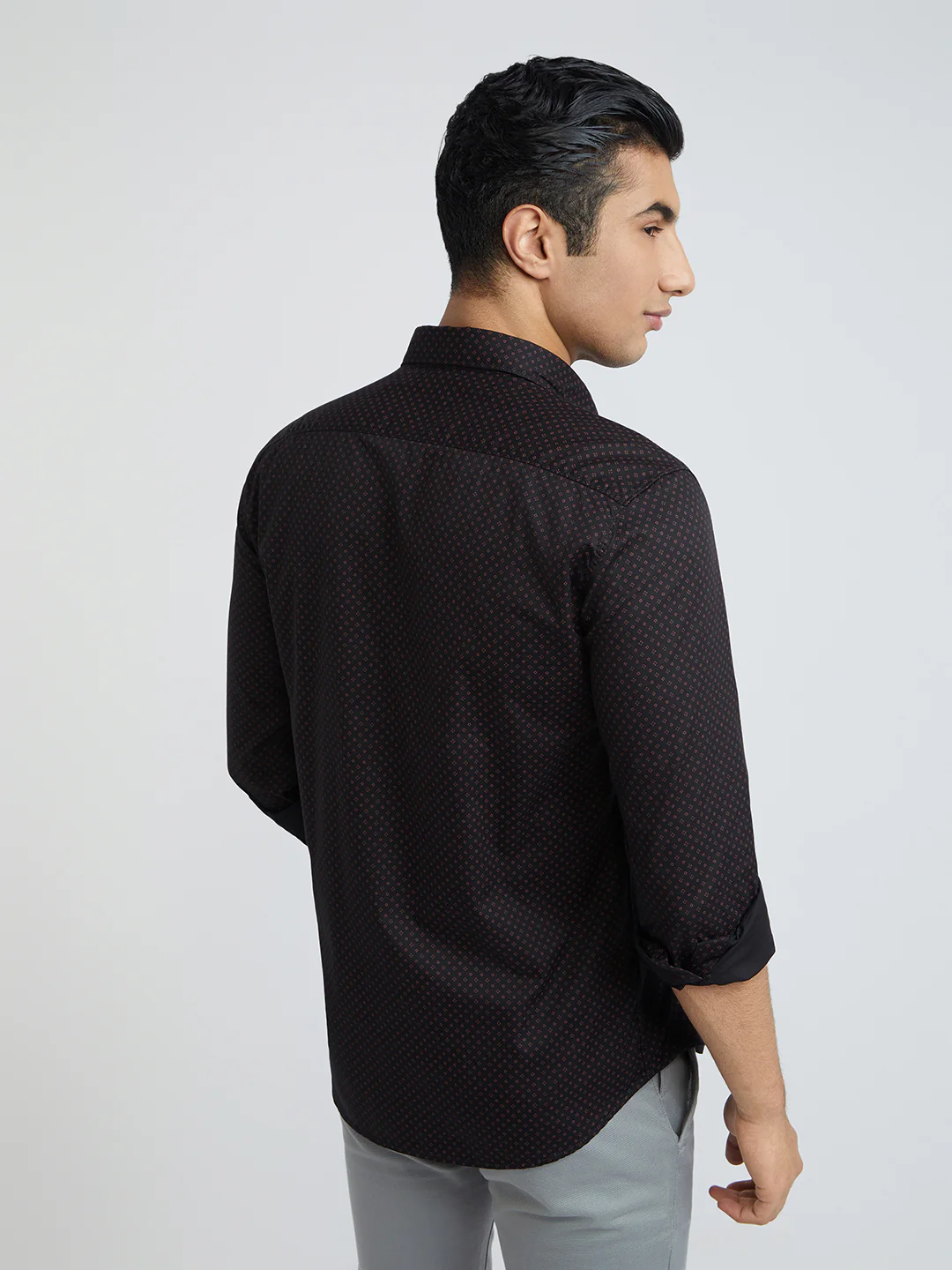 Parx Men Black Slim Fit Printed Cotton Full Sleeve Cut Away Shirt - Image 4