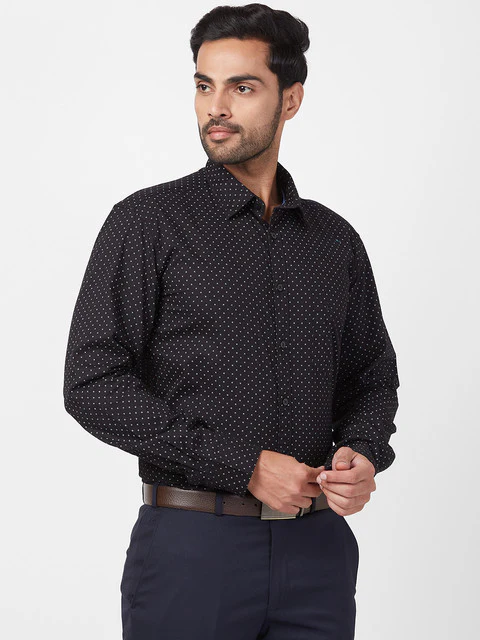 Parx Men Black Slim Fit Printed Full Sleeve Cutaway Collar Shirt - Image 2