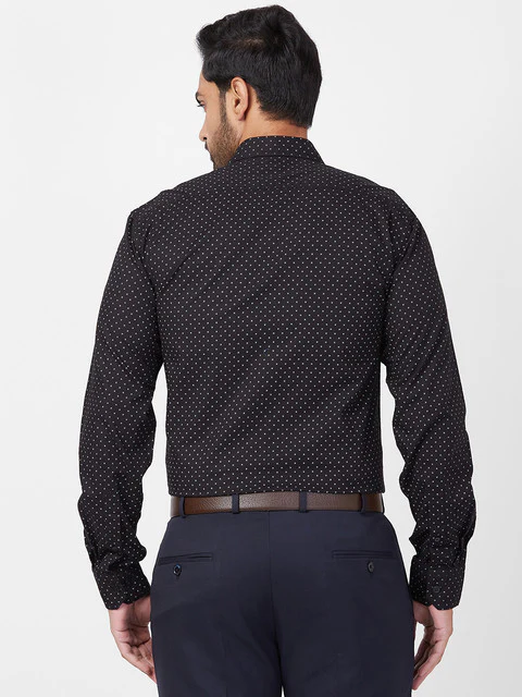 Parx Men Black Slim Fit Printed Full Sleeve Cutaway Collar Shirt - Image 4