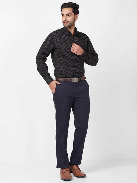 Parx Men Black Slim Fit Printed Full Sleeve Cutaway Collar Shirt - Image 5
