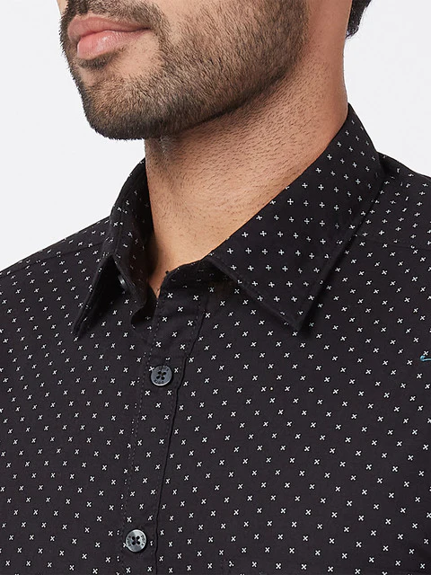 Parx Men Black Slim Fit Printed Full Sleeve Cutaway Collar Shirt - Image 6