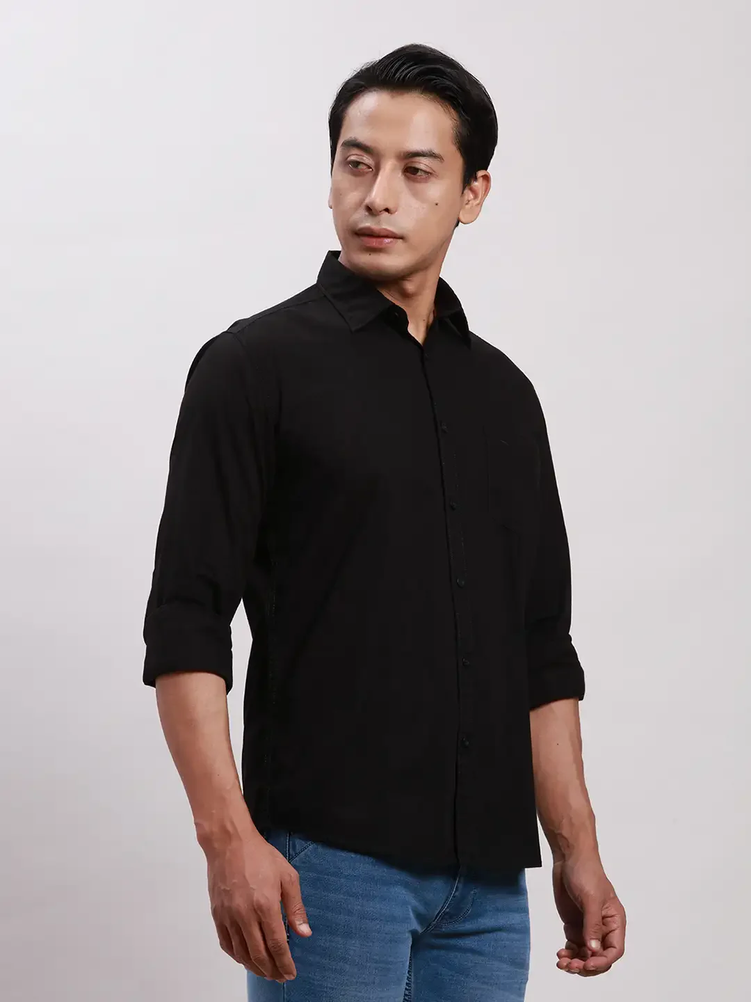 Parx Men Black Slim Fit Solid Cotton Full Sleeve Cutaway Collar Shirts - Image 2