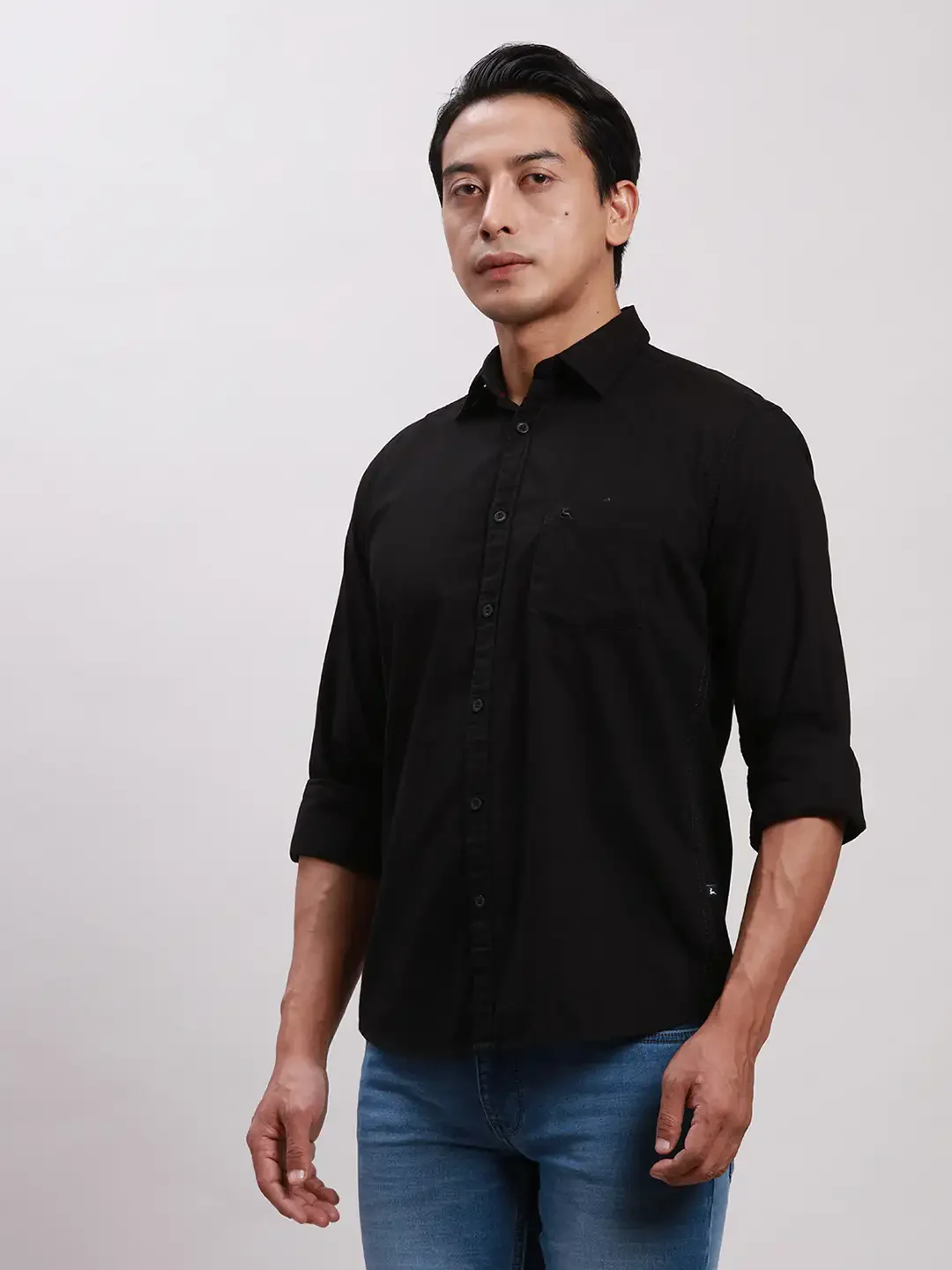 Parx Men Black Slim Fit Solid Cotton Full Sleeve Cutaway Collar Shirts - Image 3