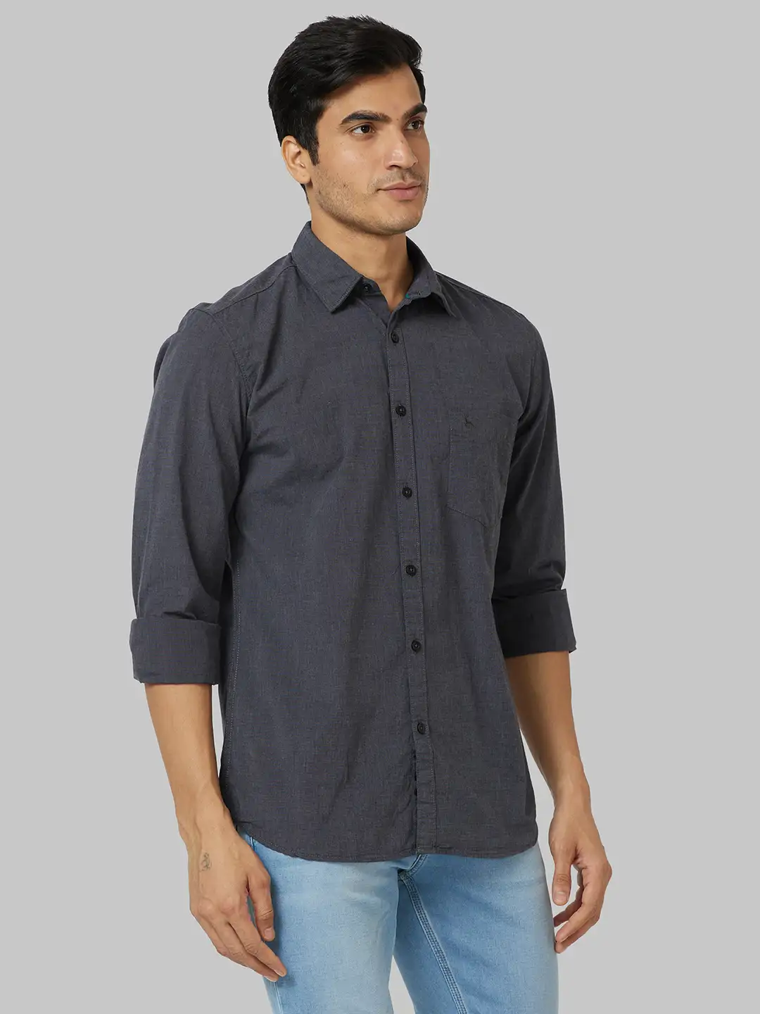 Parx Men Grey Solid Slim Fit Cotton Casual Shirt - Image 2