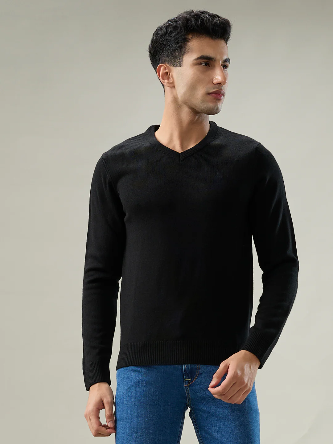 Parx Men Black Solid Acrylic Sweatshirt