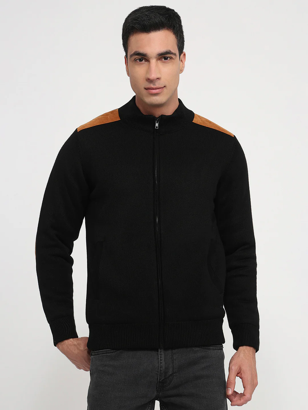 Parx Men Black Solid Acrylic Sweatshirt