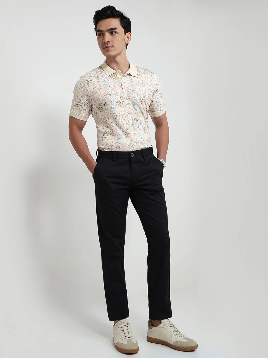 Parx Men Black Solid Low Rise Tapered Cotton Blend Trouser - Image 5