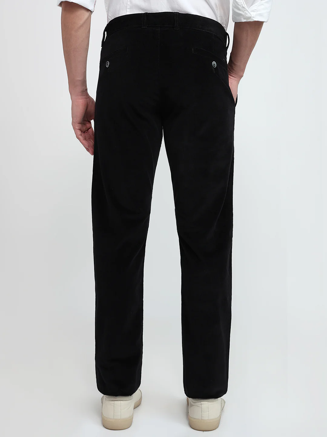 Parx Men Black Solid Low Rise Tapered Fit Cotton Blend Trouser - Image 4