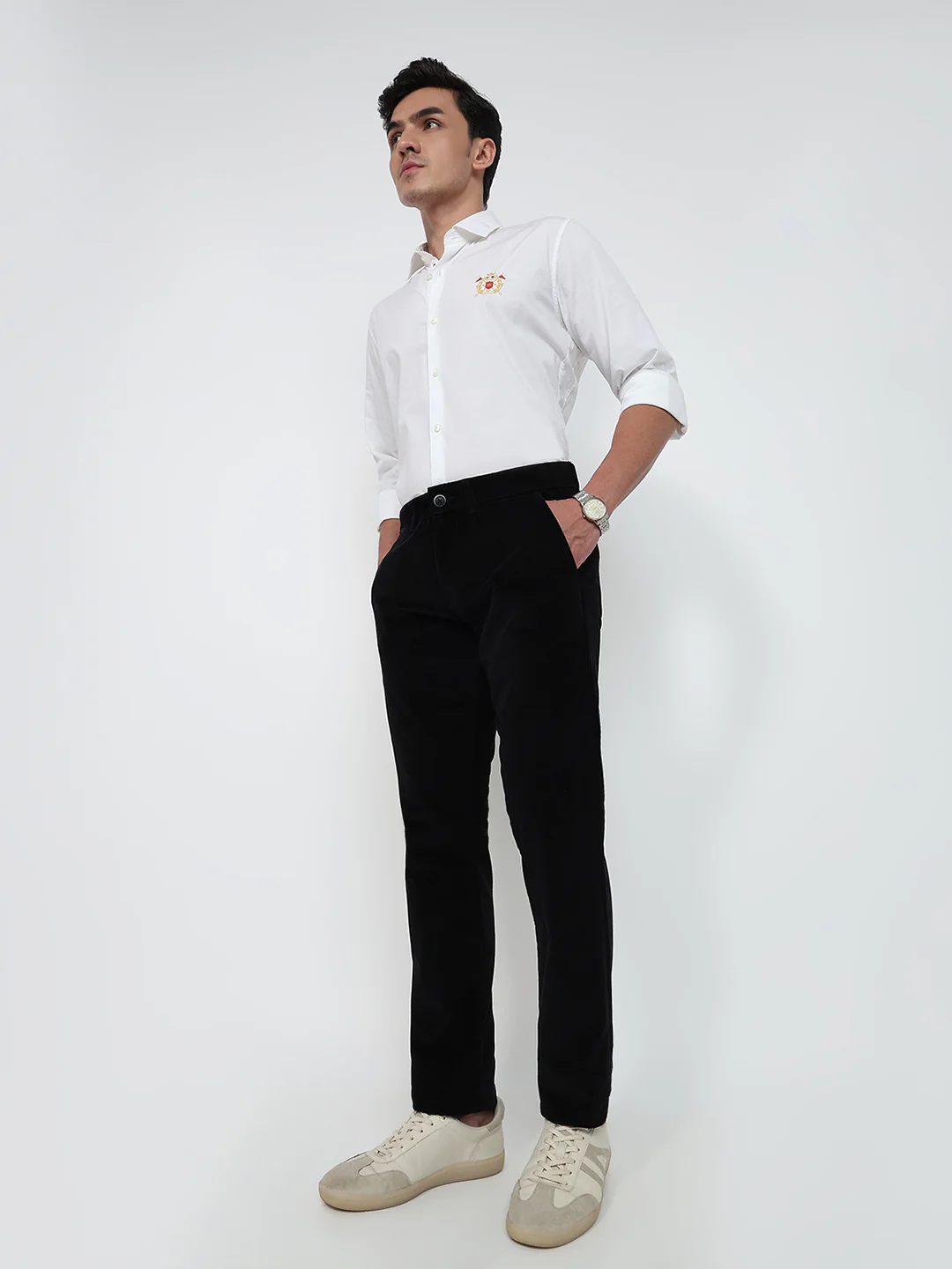 Parx Men Black Solid Low Rise Tapered Fit Cotton Blend Trouser - Image 5