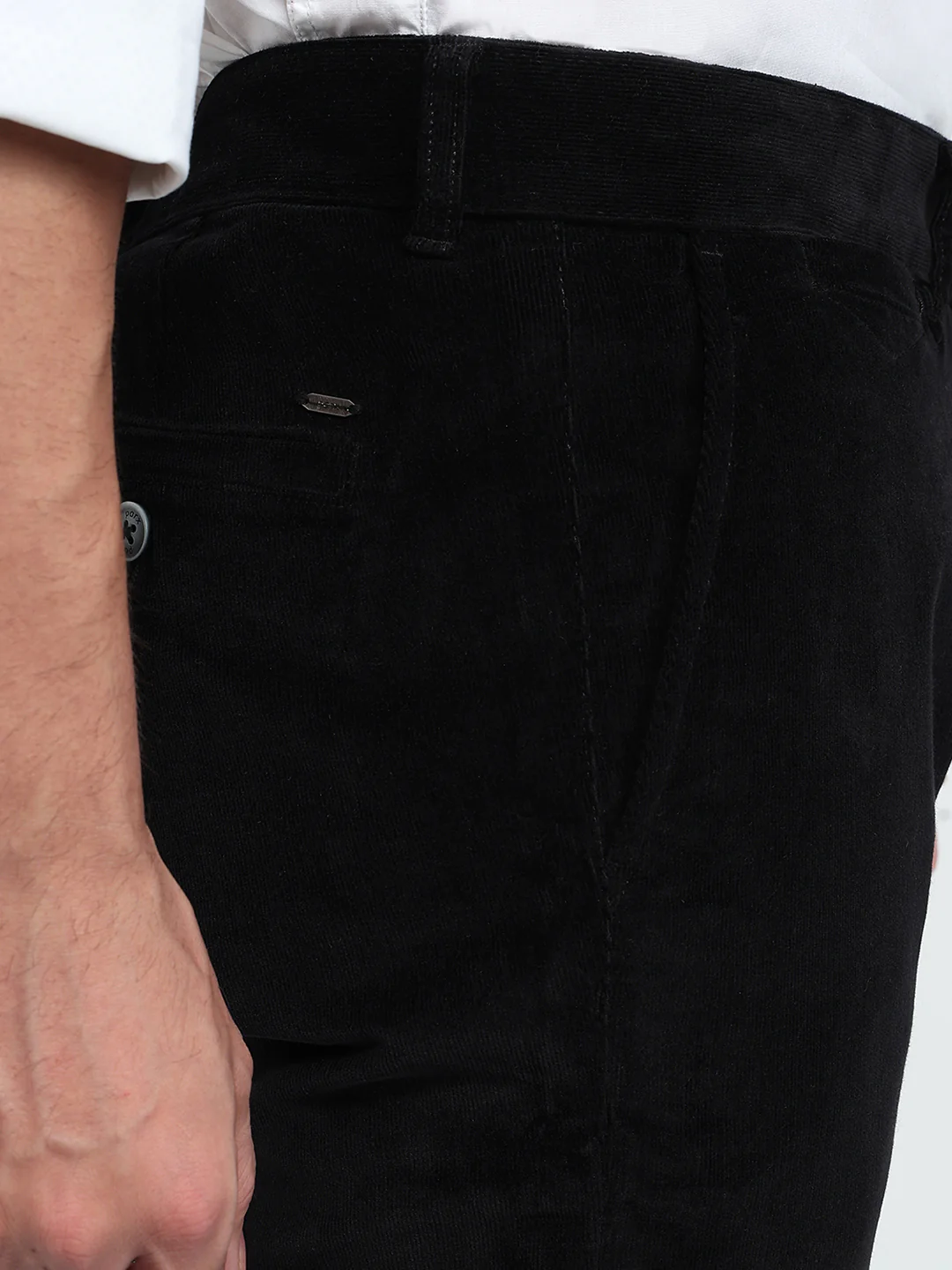 Parx Men Black Solid Low Rise Tapered Fit Cotton Blend Trouser - Image 6