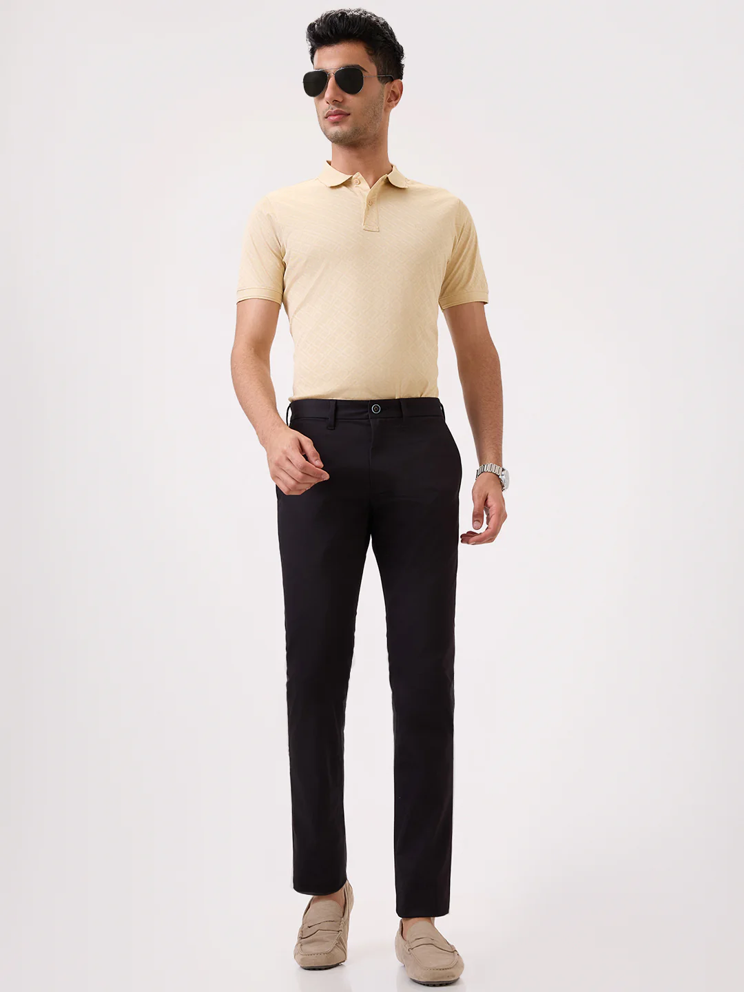 Parx Men Black Solid Low Rise Tapered Fit Cotton Blend Trouser - Image 5
