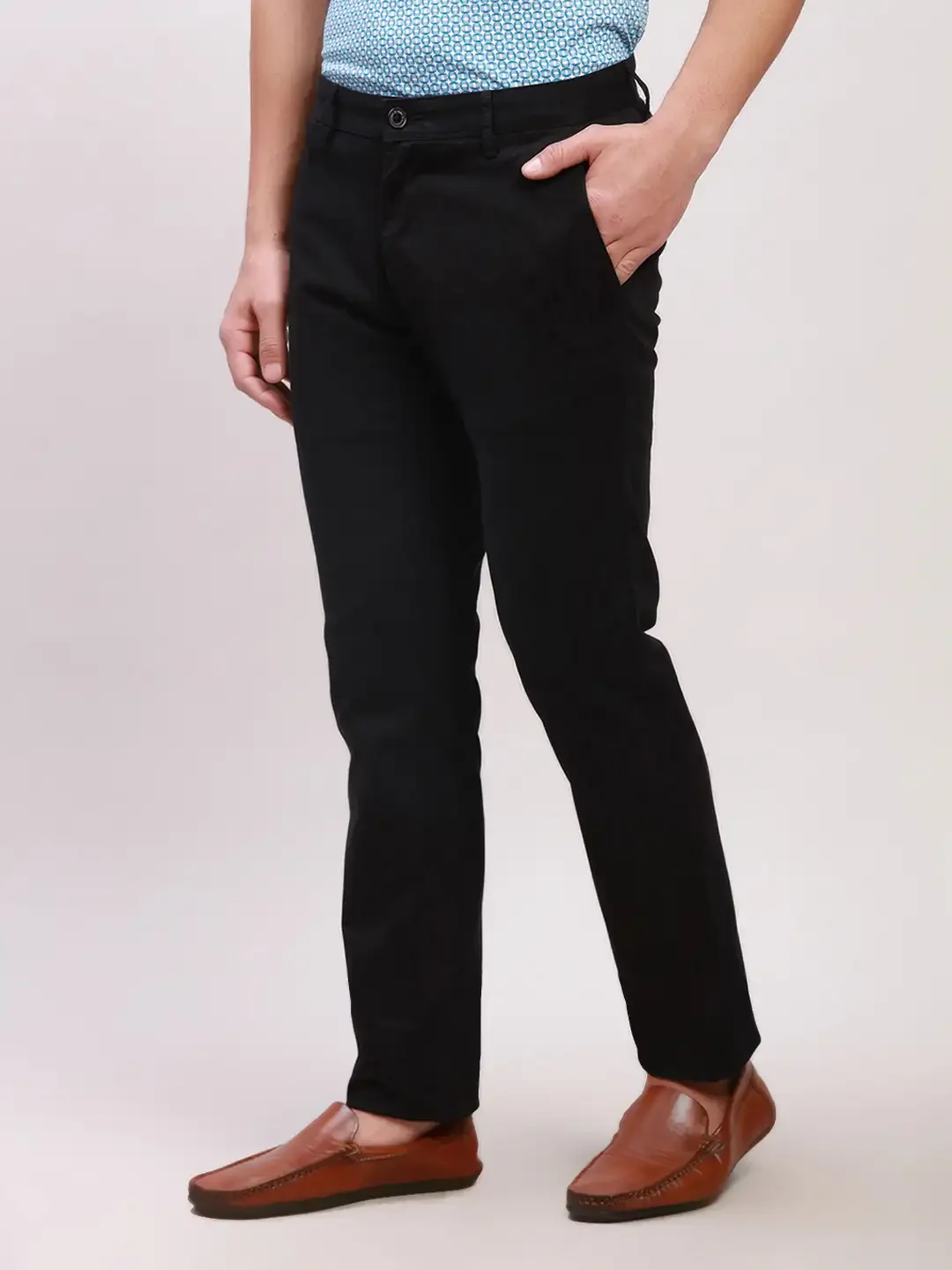 Parx Men Black Solid Lrt Fit Cotton Blend Trousers - Image 3