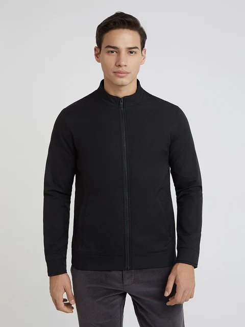 Parx Men Black Solid Polyester Jacket