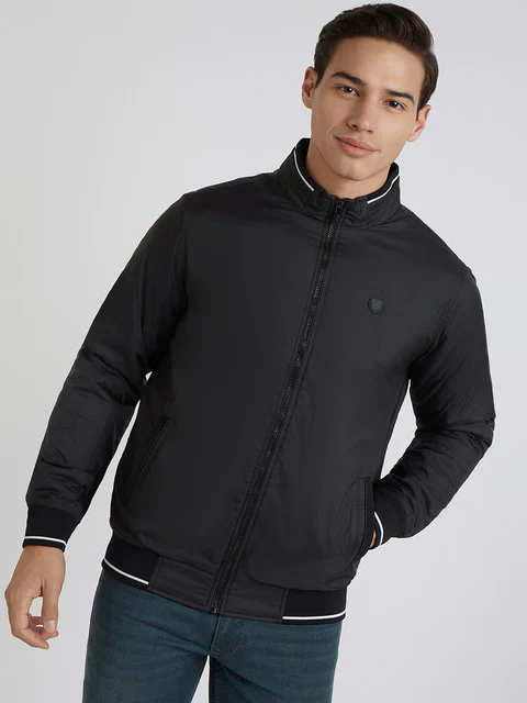 Parx Men Black Solid Polyester Jacket