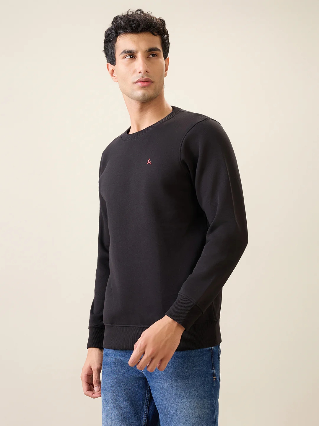 Parx Men Black Solid Regular Fit Cotton Blend Full Sleeve Round Neck Collar Sweatshirt - Image 2