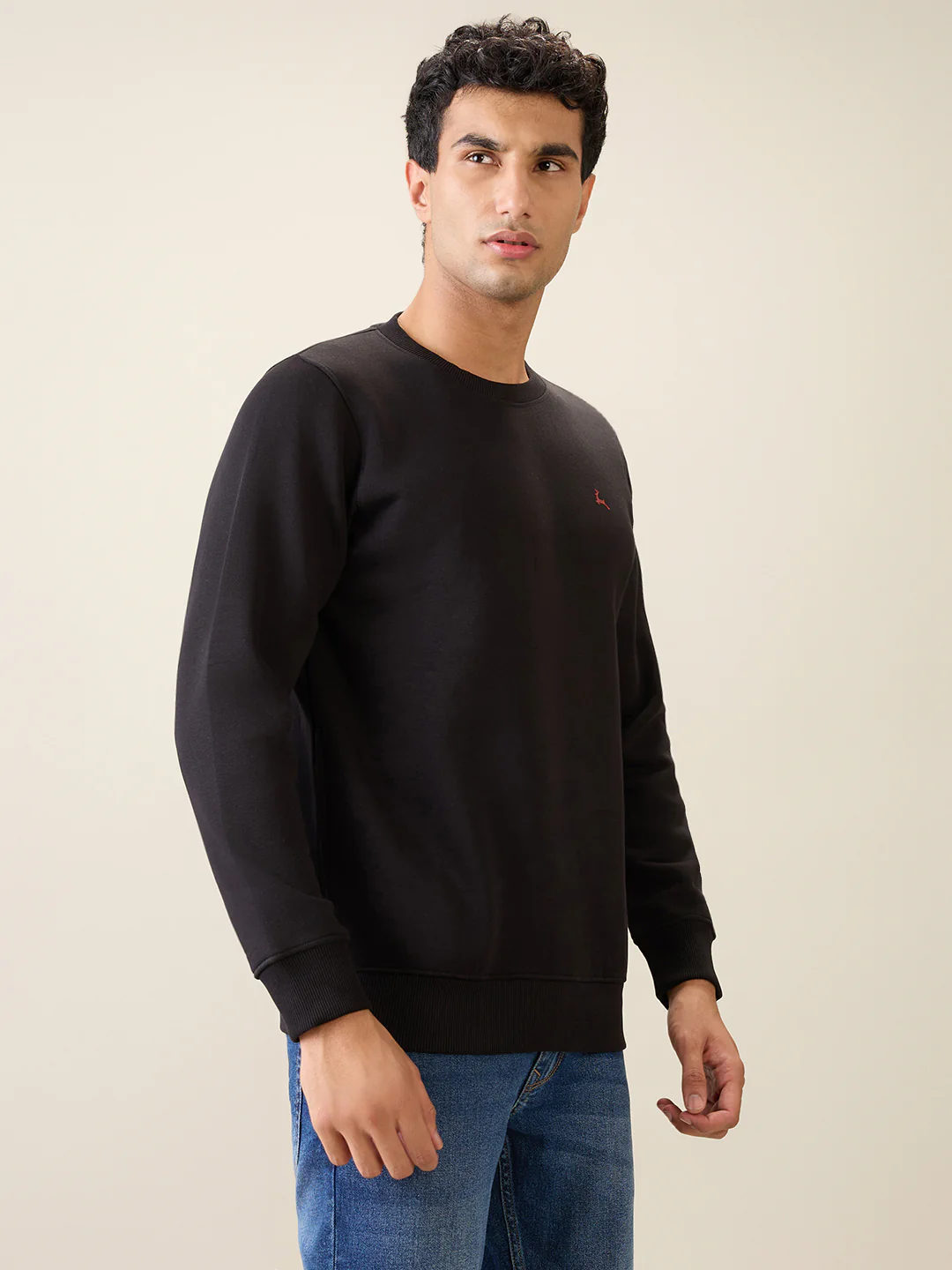 Parx Men Black Solid Regular Fit Cotton Blend Full Sleeve Round Neck Collar Sweatshirt - Image 3