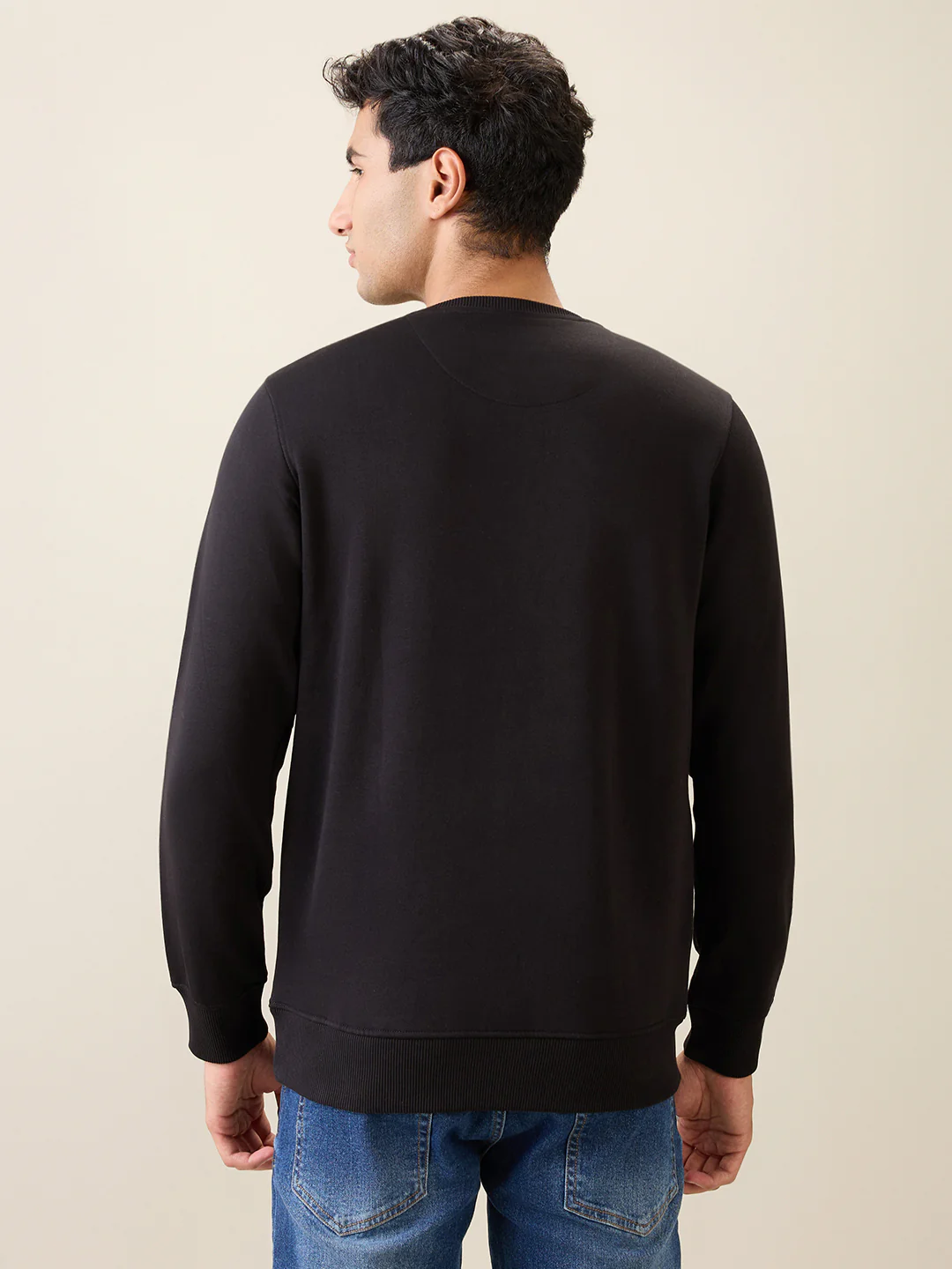 Parx Men Black Solid Regular Fit Cotton Blend Full Sleeve Round Neck Collar Sweatshirt - Image 4