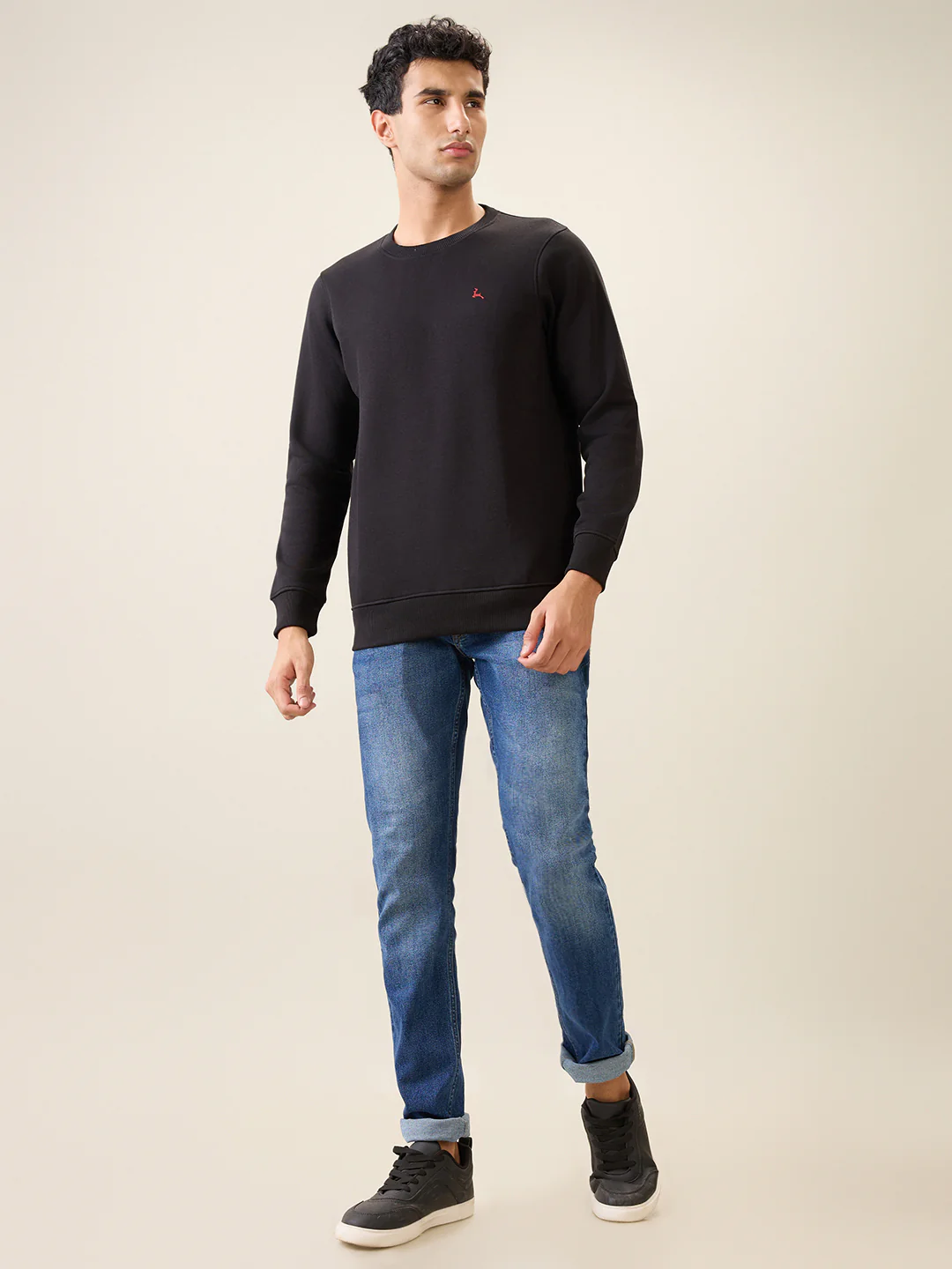 Parx Men Black Solid Regular Fit Cotton Blend Full Sleeve Round Neck Collar Sweatshirt - Image 5