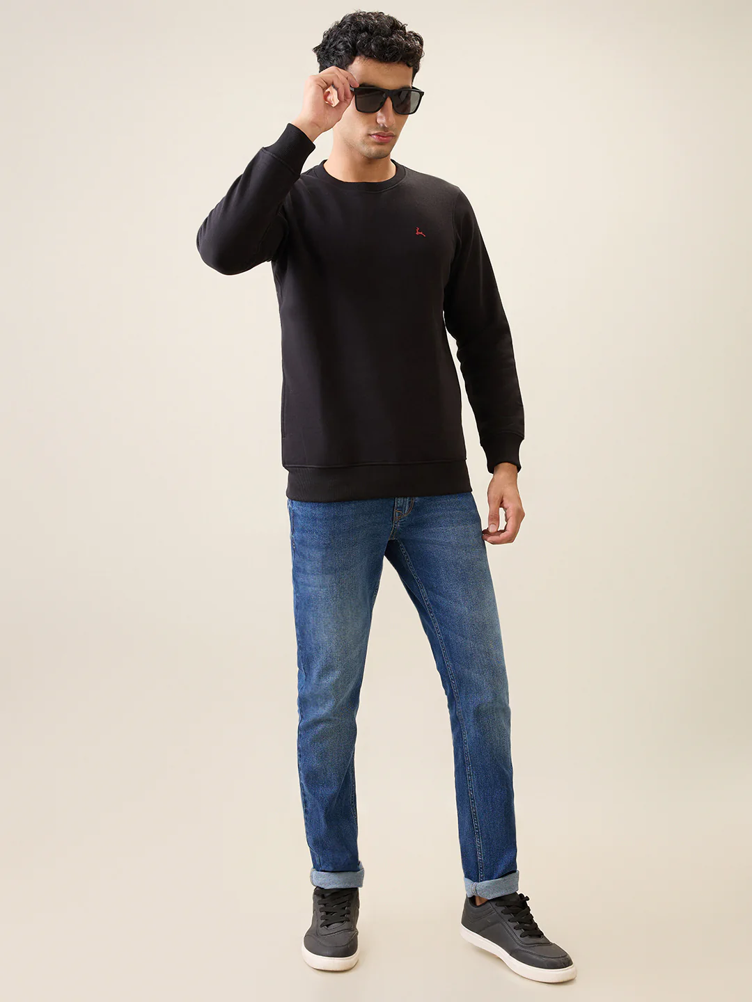 Parx Men Black Solid Regular Fit Cotton Blend Full Sleeve Round Neck Collar Sweatshirt - Image 6