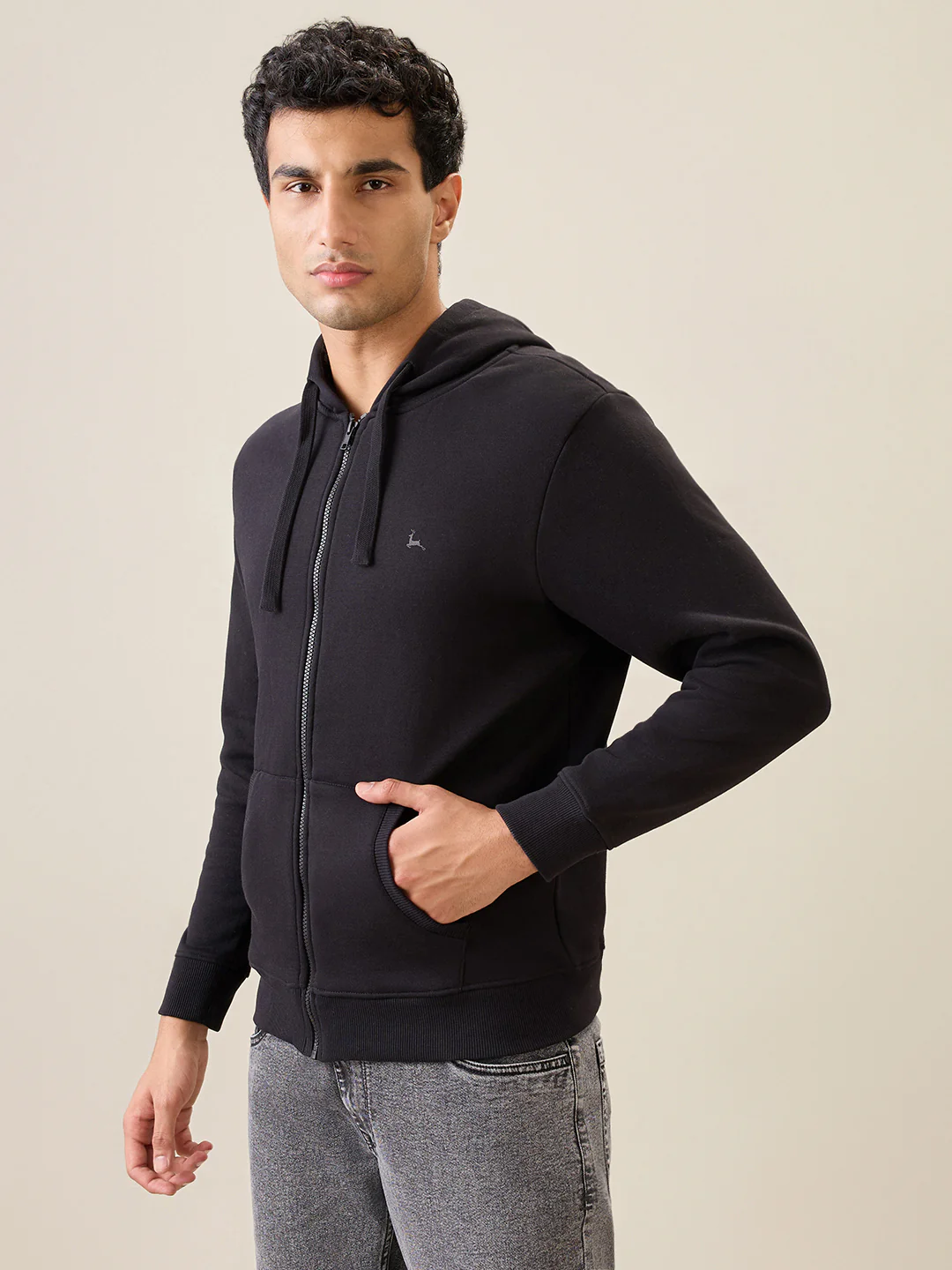 Parx Men Black Solid Regular Fit Cotton Blend Full Sleeve Sweatshirt - Image 2