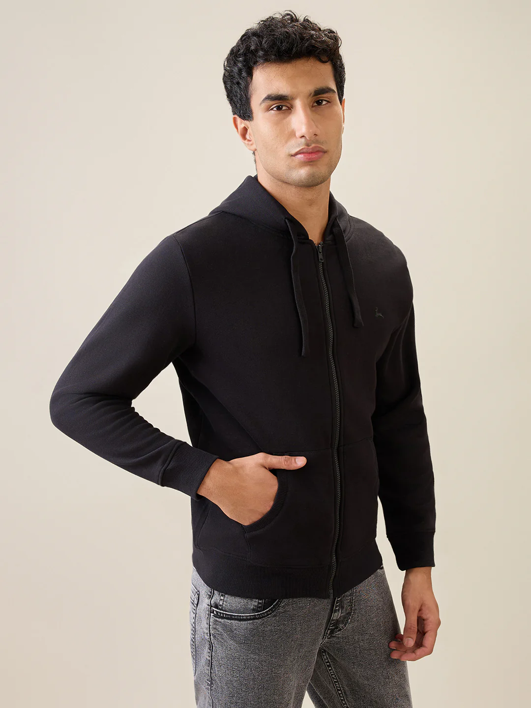 Parx Men Black Solid Regular Fit Cotton Blend Full Sleeve Sweatshirt - Image 3