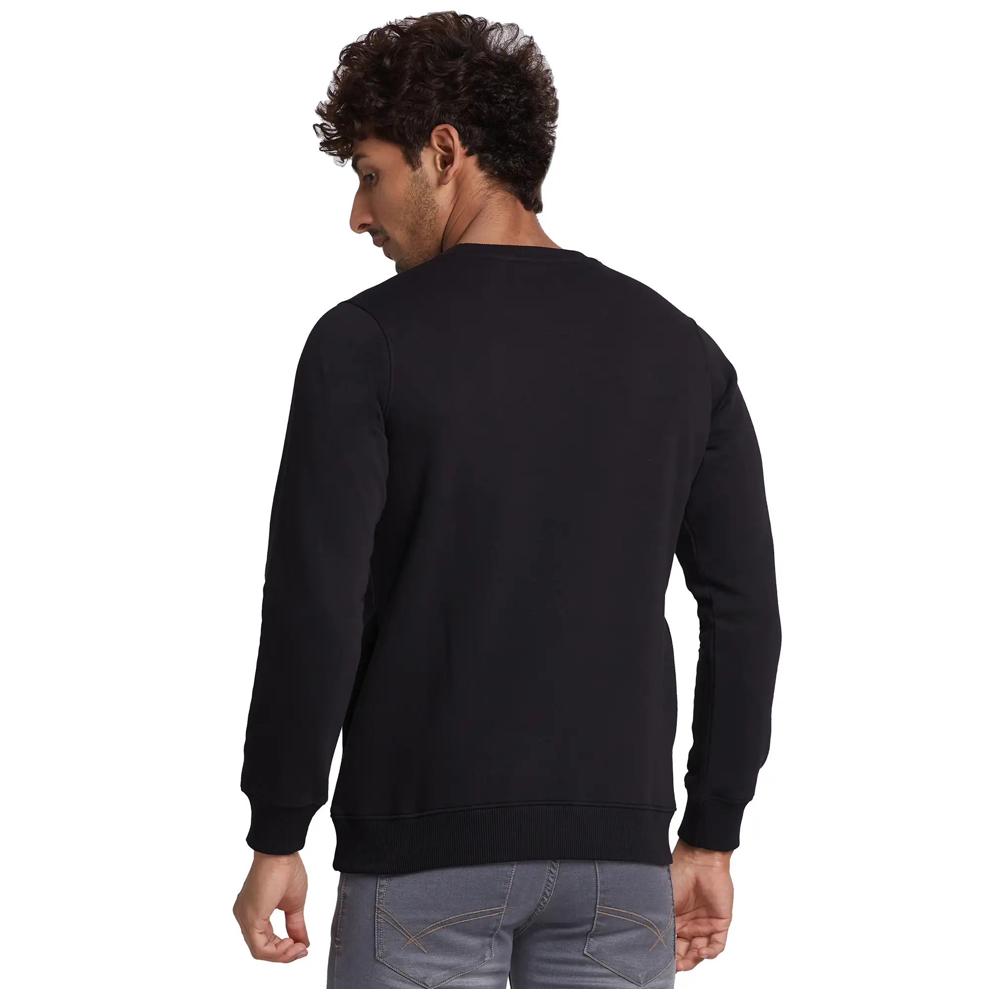 Parx Men Black Solid Regular Fit Cotton Blend Sweatshirt - Image 4