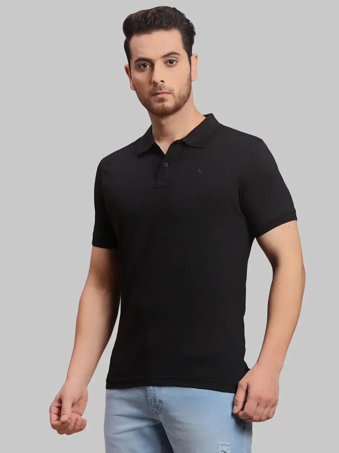 Parx Men Black Solid Regular Fit Cotton Half Sleeve Polo Neck T-Shirt - Image 3