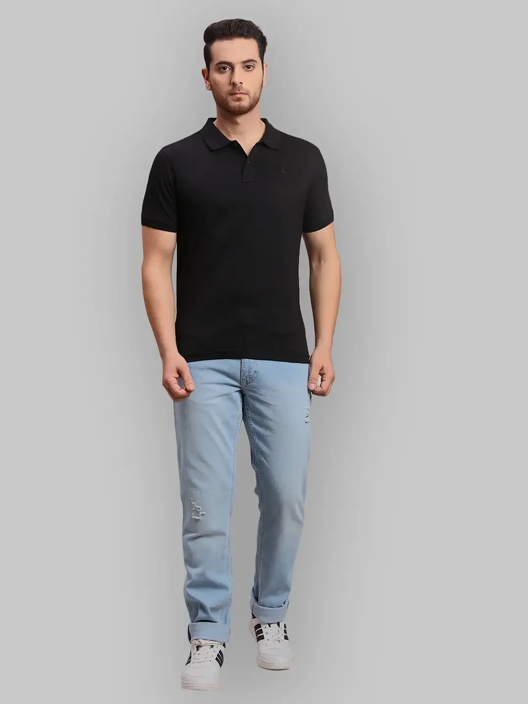 Parx Men Black Solid Regular Fit Cotton Half Sleeve Polo Neck T-Shirt - Image 5