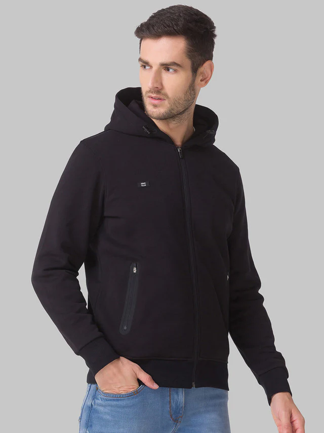 Parx Men Black Solid Regular Fit Full Sleeve Hooded Neck Sweatshirt - Image 2