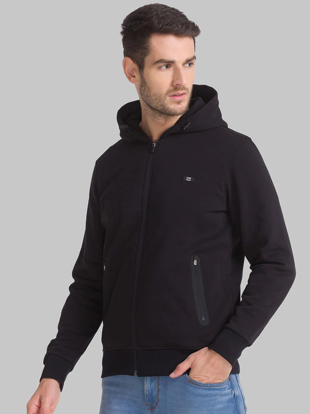 Parx Men Black Solid Regular Fit Full Sleeve Hooded Neck Sweatshirt - Image 3