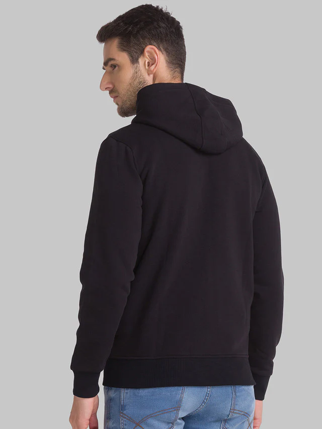 Parx Men Black Solid Regular Fit Full Sleeve Hooded Neck Sweatshirt - Image 4