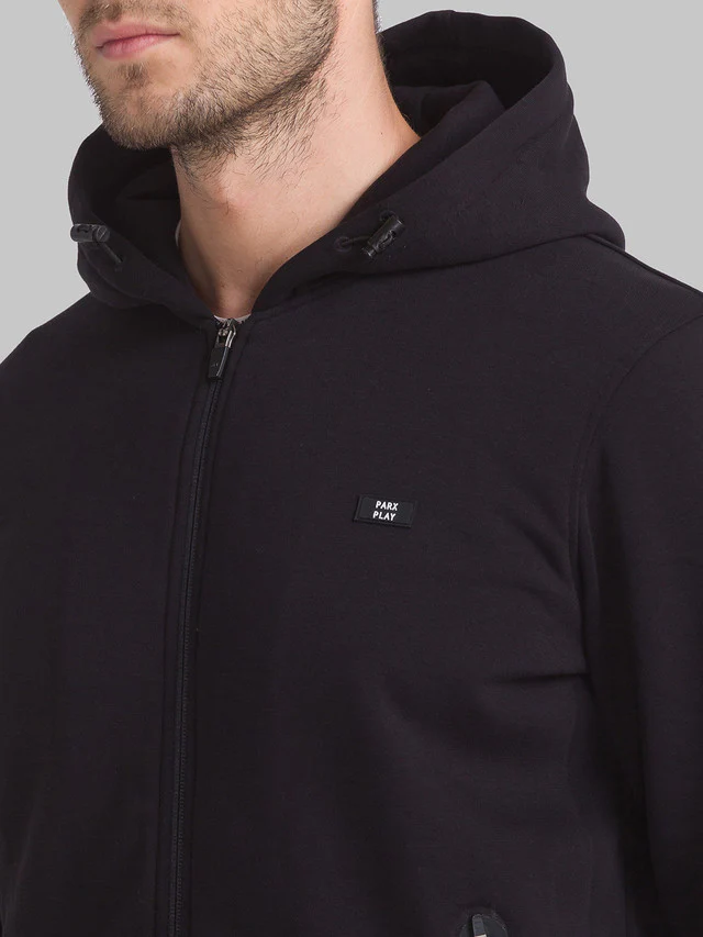 Parx Men Black Solid Regular Fit Full Sleeve Hooded Neck Sweatshirt - Image 6
