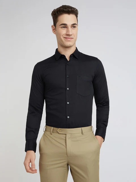 Parx Men Black Solid Slim Fit Cotton Blend Shirt