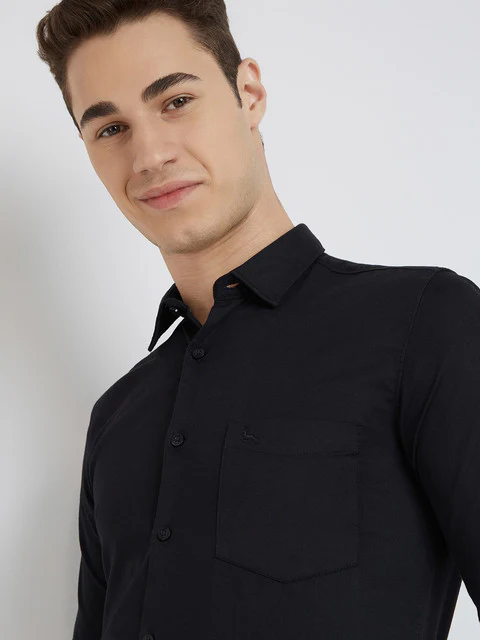 Parx Men Black Solid Slim Fit Cotton Blend Shirt - Image 6