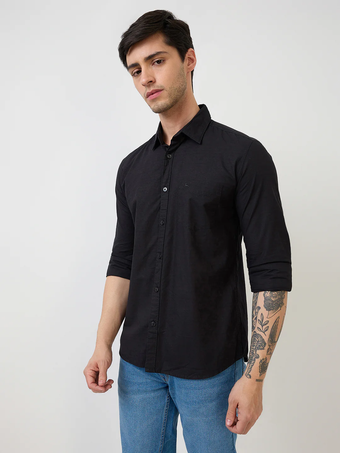 Parx Men Black Solid Slim Fit Cotton Casual Shirt - Image 3