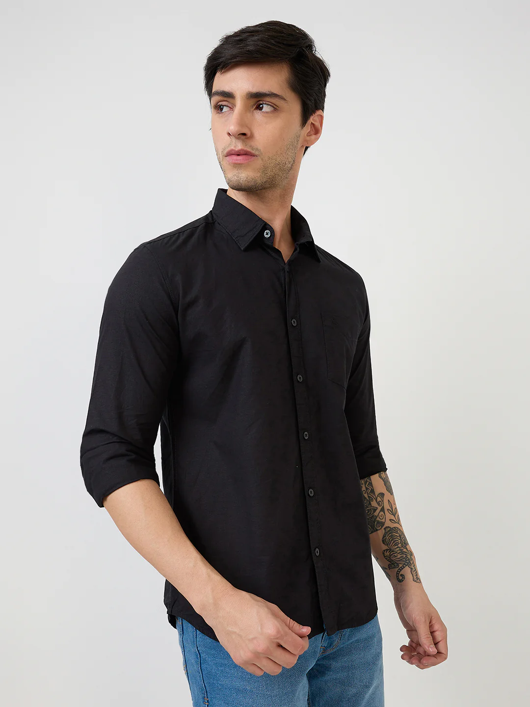 Parx Men Black Solid Slim Fit Cotton Casual Shirt - Image 4