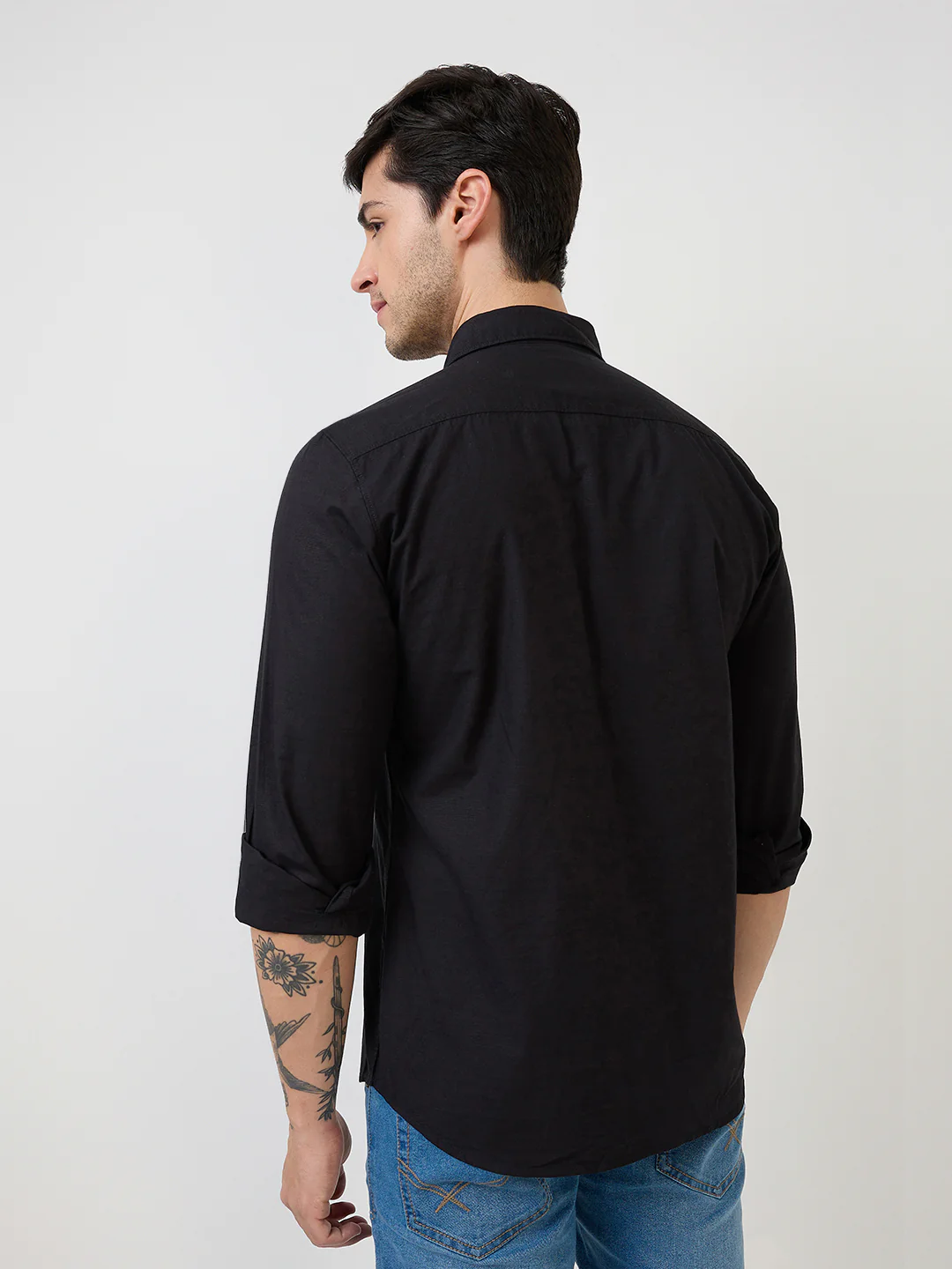 Parx Men Black Solid Slim Fit Cotton Casual Shirt - Image 5