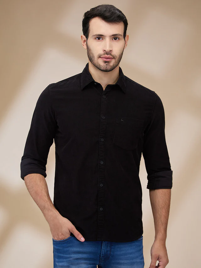 Parx Men Black Solid Slim Fit Cotton Casual Shirt