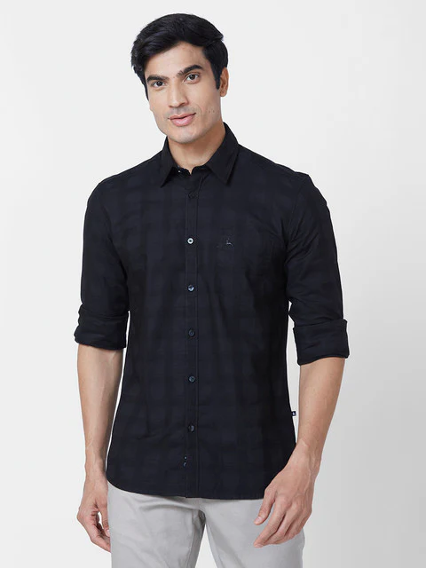 Parx Men Black Solid Slim Fit Cotton Casual Shirts