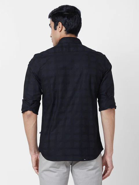 Parx Men Black Solid Slim Fit Cotton Casual Shirts - Image 4