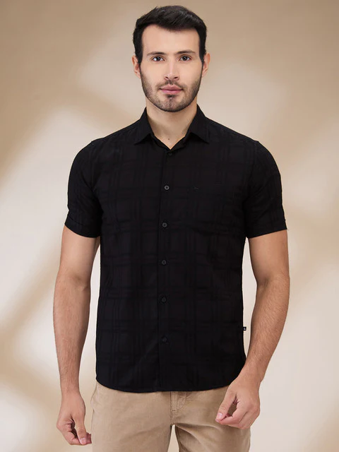 Parx Men Black Solid Slim Fit Cotton Shirt