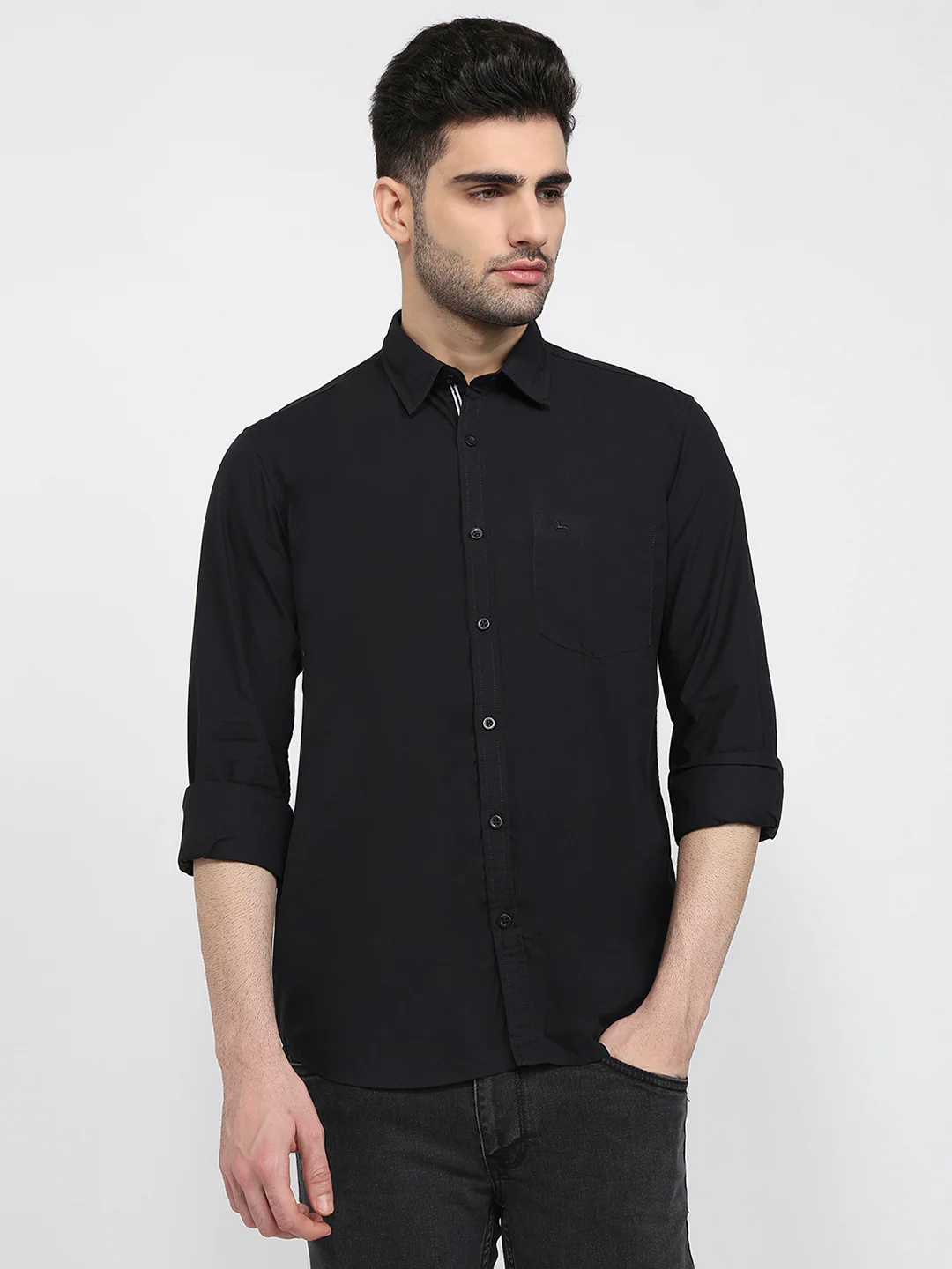 Parx Men Black Solid Slim Fit Cotton Shirt