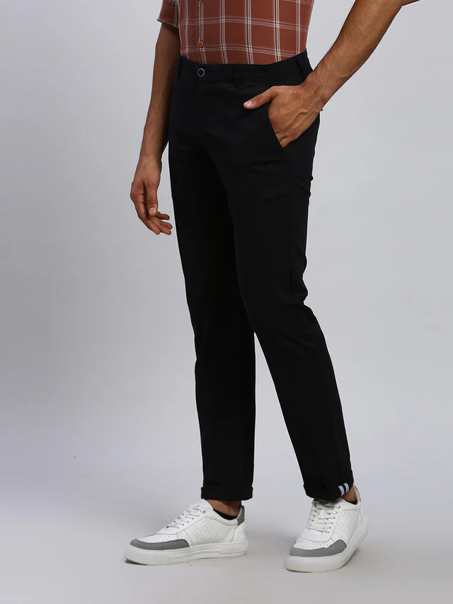 Parx Men Black Tapered Fit Solid Trouser - Image 3