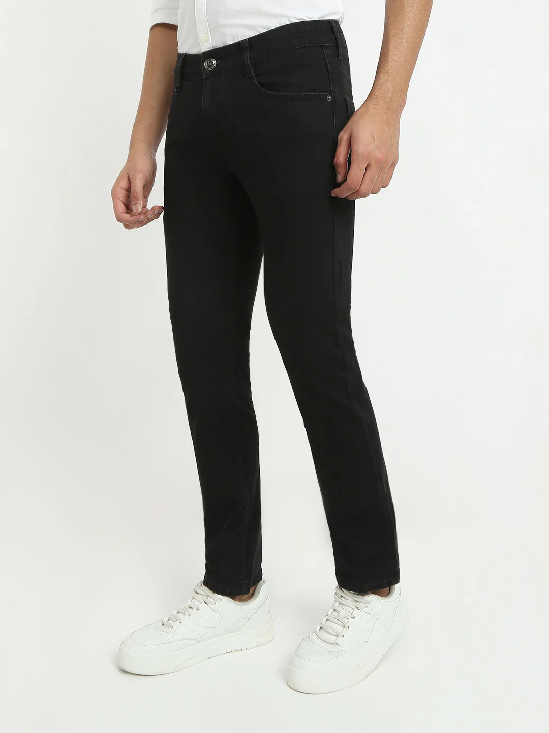 Parx Men Black Twill Low Rise Tapered Fit Cotton Blend Jeans - Image 3