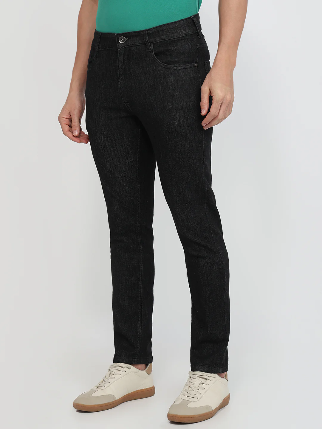Parx Men Black Twill Low Rise Tapered Fit Cotton Blend Jeans - Image 2
