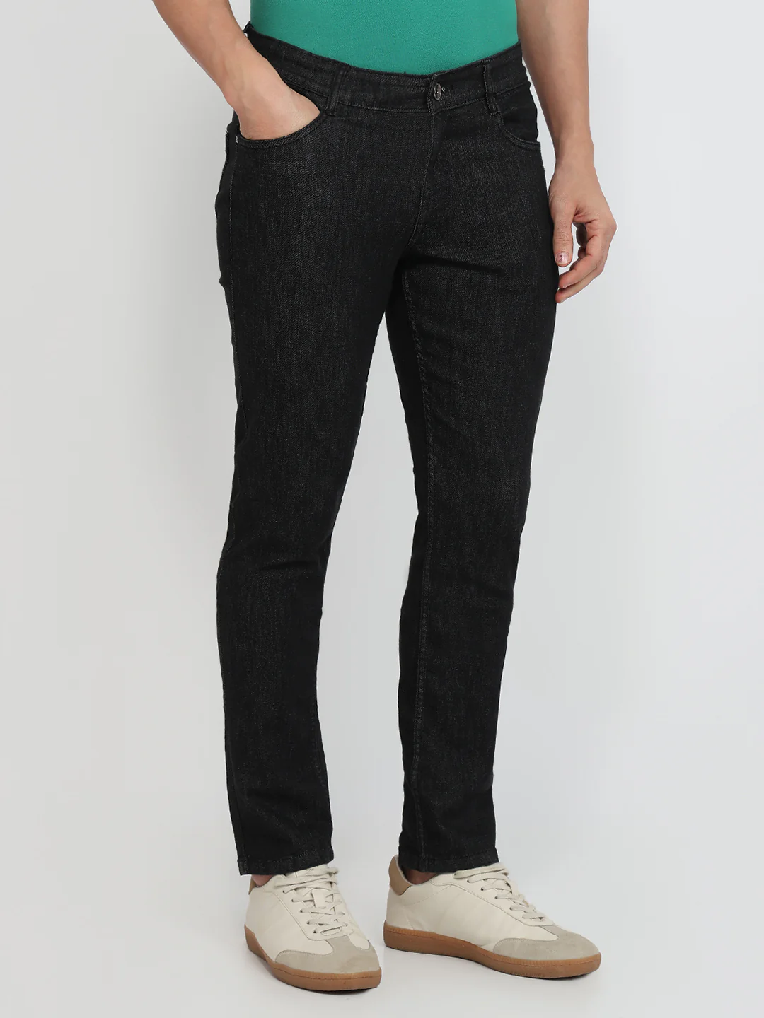 Parx Men Black Twill Low Rise Tapered Fit Cotton Blend Jeans - Image 3