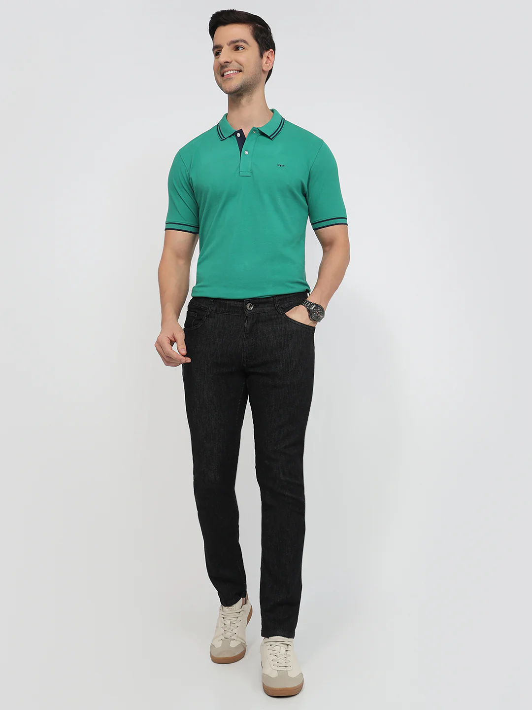 Parx Men Black Twill Low Rise Tapered Fit Cotton Blend Jeans - Image 5